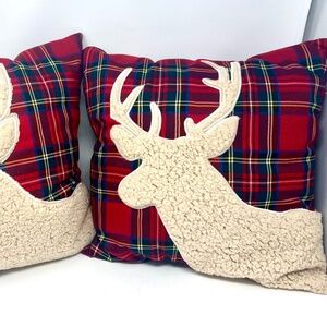 Pier 1 Pair of Christmas Deer Decorative Pillows